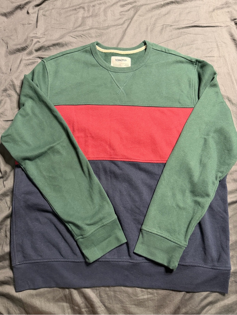 Sonoma Men's Green Red Navy Colorblock Pullover Sweatshirt